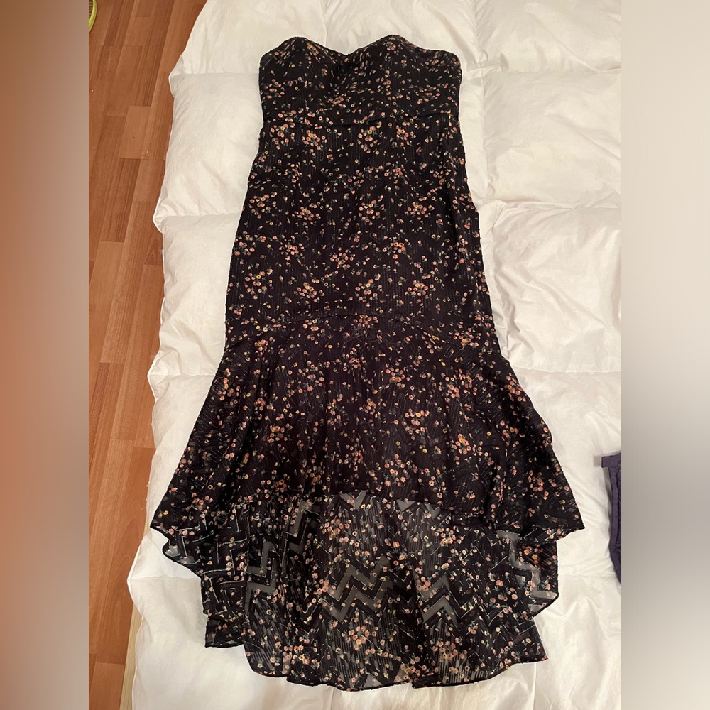 Floral Black Dress with Ruffle Hem